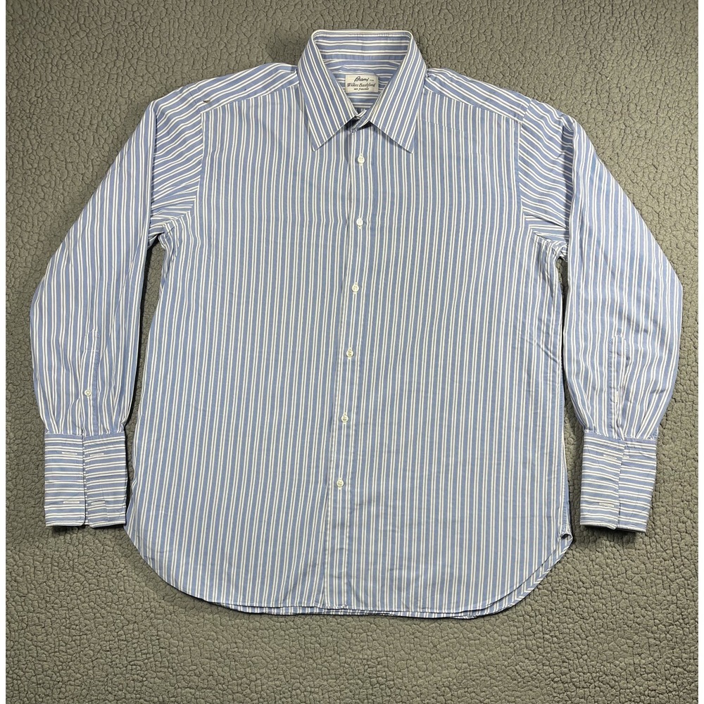 Brioni For Wilkes Bashford Blue White Stripe Dress Shirt Men's Size L/XL Italy